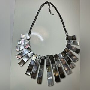 VINTAGE ELEGANT MOTHER Of PEARL GRADUATED BARS BIB CARVED NECKLACE ESTATE